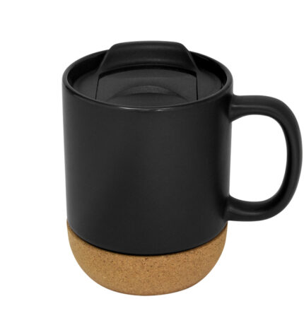 Taza "MIKA" Negra con tapa y base de corcho